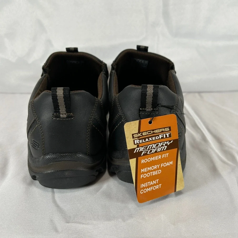 Skechers Relaxed Fit Mens Dark Brown Memory Foam Slip On Loafers Shoes Size 11